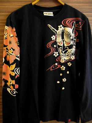 山櫻に般若 和柄長袖Tシャツ